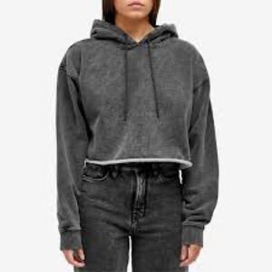 Good American Women's Jeanius Terry Crop Hoodie in Black
